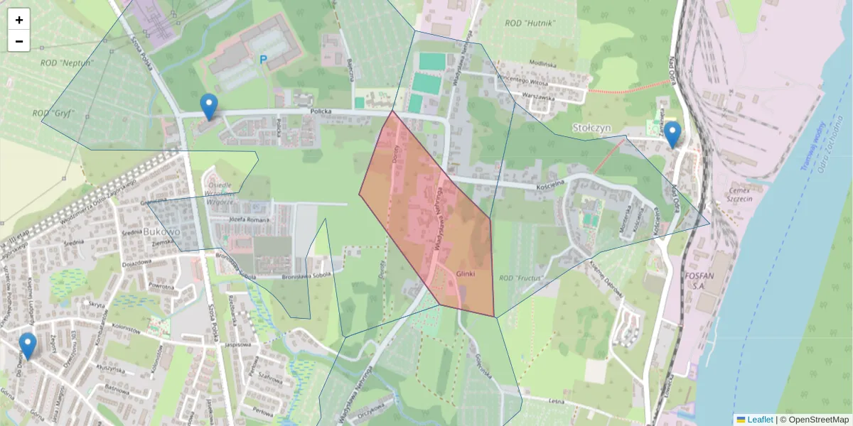 Szczegółowa mapa kodu pocztowego 71-814 z granicami, sąsiednimi kodami pocztowymi i urzędami pocztowymi