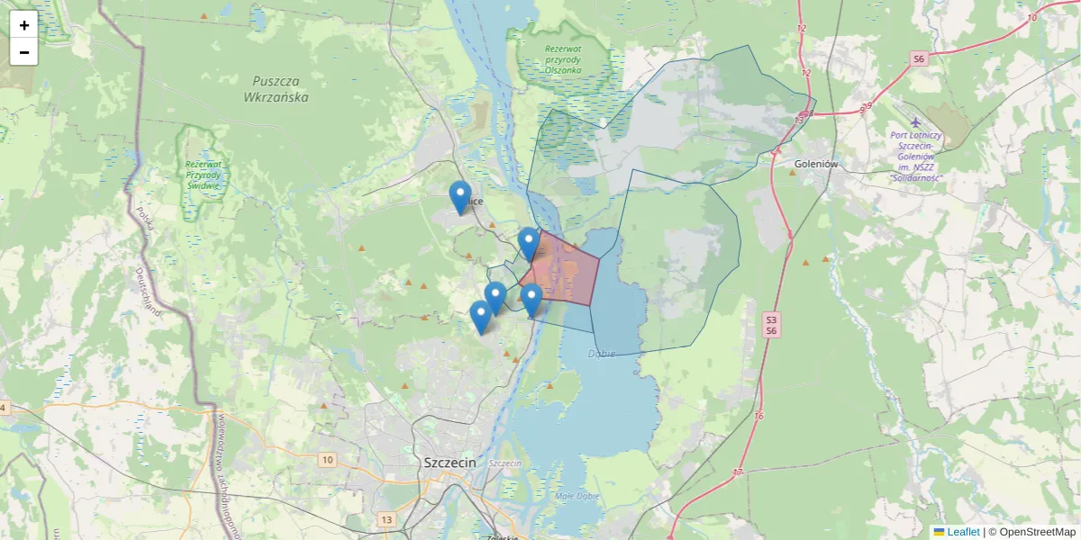 Szczegółowa mapa kodu pocztowego 71-869 z granicami, sąsiednimi kodami pocztowymi i urzędami pocztowymi