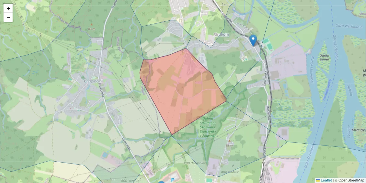 Szczegółowa mapa kodu pocztowego 71-881 z granicami, sąsiednimi kodami pocztowymi i urzędami pocztowymi
