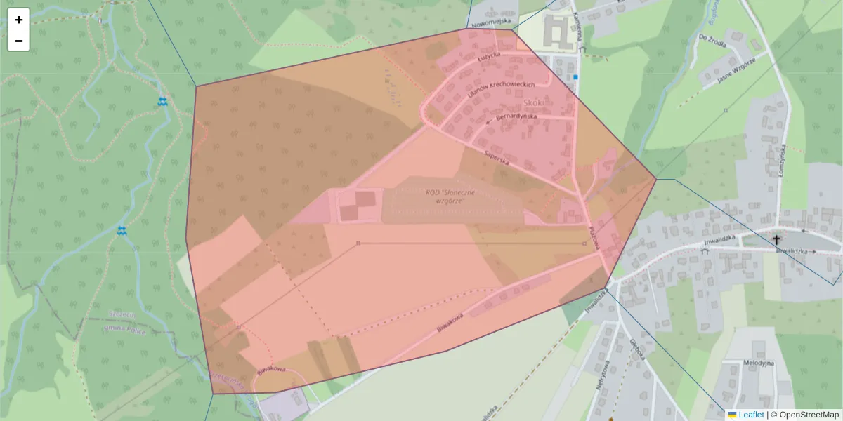 Szczegółowa mapa kodu pocztowego 71-882 z granicami, sąsiednimi kodami pocztowymi i urzędami pocztowymi