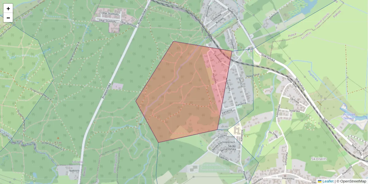 Szczegółowa mapa kodu pocztowego 71-890 z granicami, sąsiednimi kodami pocztowymi i urzędami pocztowymi