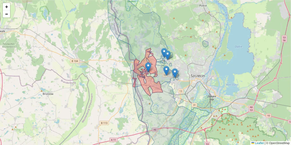 Szczegółowa mapa kodu pocztowego 72-002 z granicami, sąsiednimi kodami pocztowymi i urzędami pocztowymi