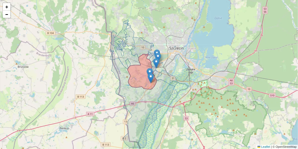Szczegółowa mapa kodu pocztowego 72-005 z granicami, sąsiednimi kodami pocztowymi i urzędami pocztowymi