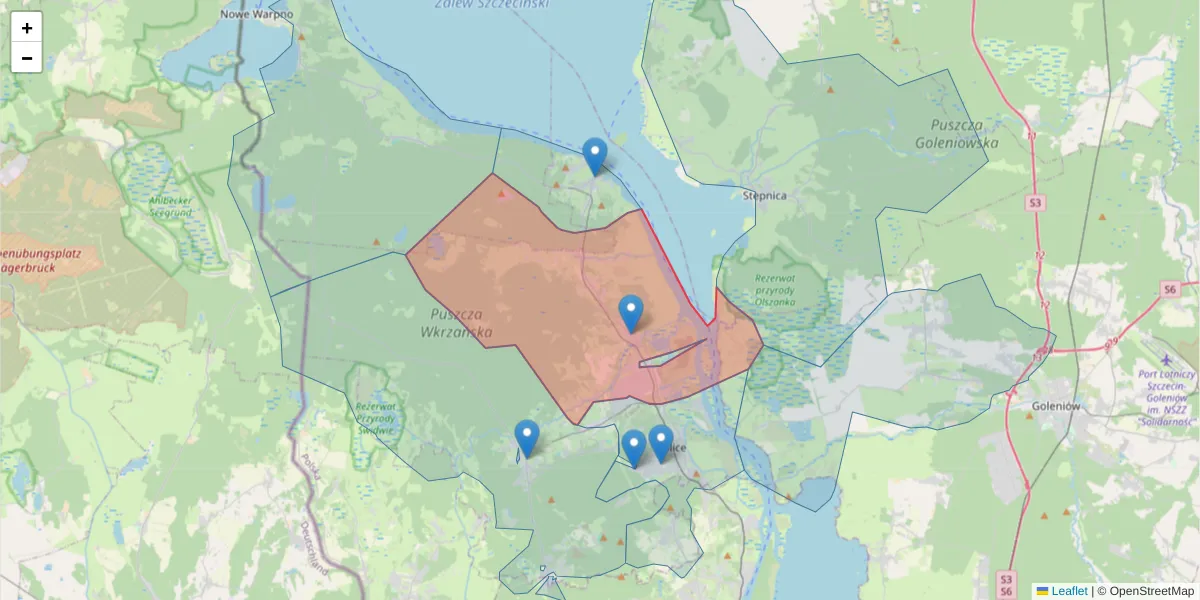 Szczegółowa mapa kodu pocztowego 72-015 z granicami, sąsiednimi kodami pocztowymi i urzędami pocztowymi