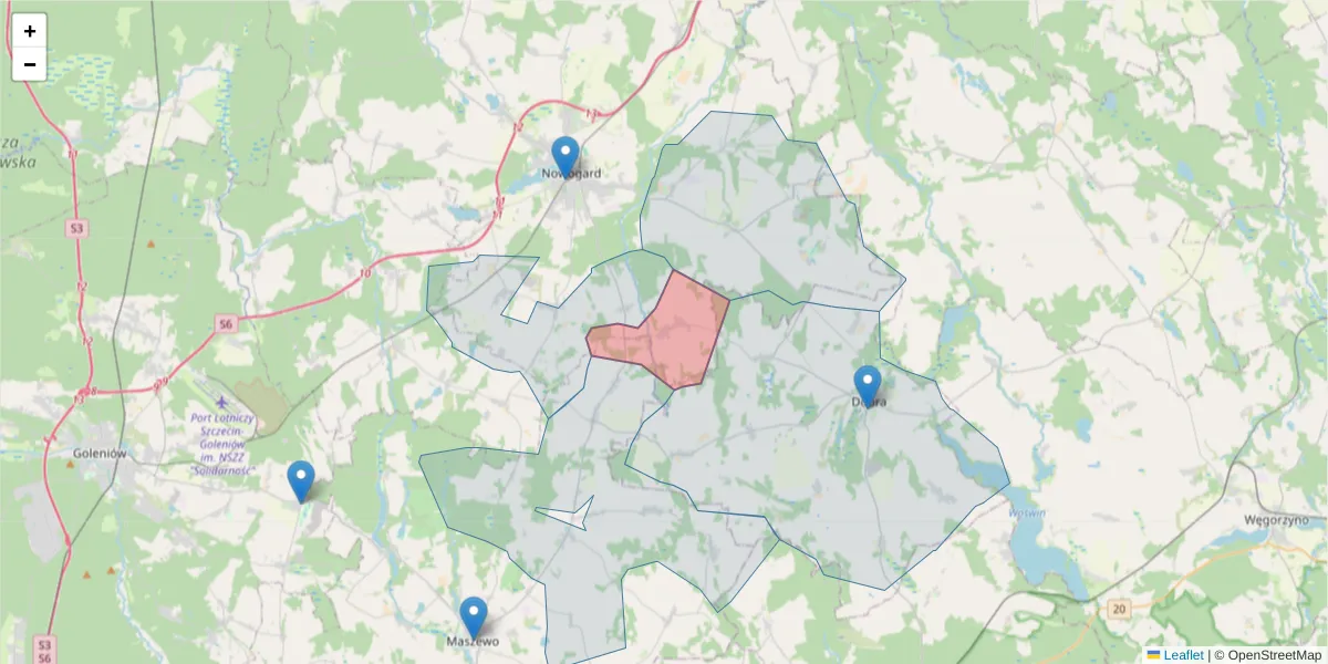 Szczegółowa mapa kodu pocztowego 72-211 z granicami, sąsiednimi kodami pocztowymi i urzędami pocztowymi
