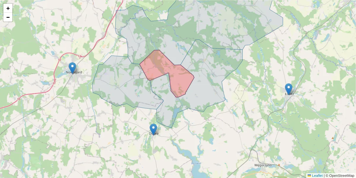 Szczegółowa mapa kodu pocztowego 72-316 z granicami, sąsiednimi kodami pocztowymi i urzędami pocztowymi