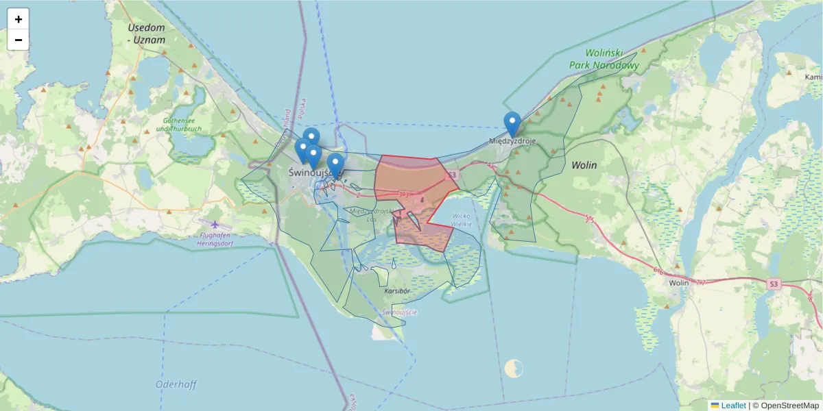 Szczegółowa mapa kodu pocztowego 72-605 z granicami, sąsiednimi kodami pocztowymi i urzędami pocztowymi