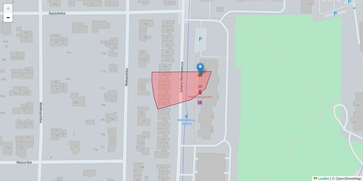 Szczegółowa mapa kodu pocztowego 72-611 z granicami, sąsiednimi kodami pocztowymi i urzędami pocztowymi