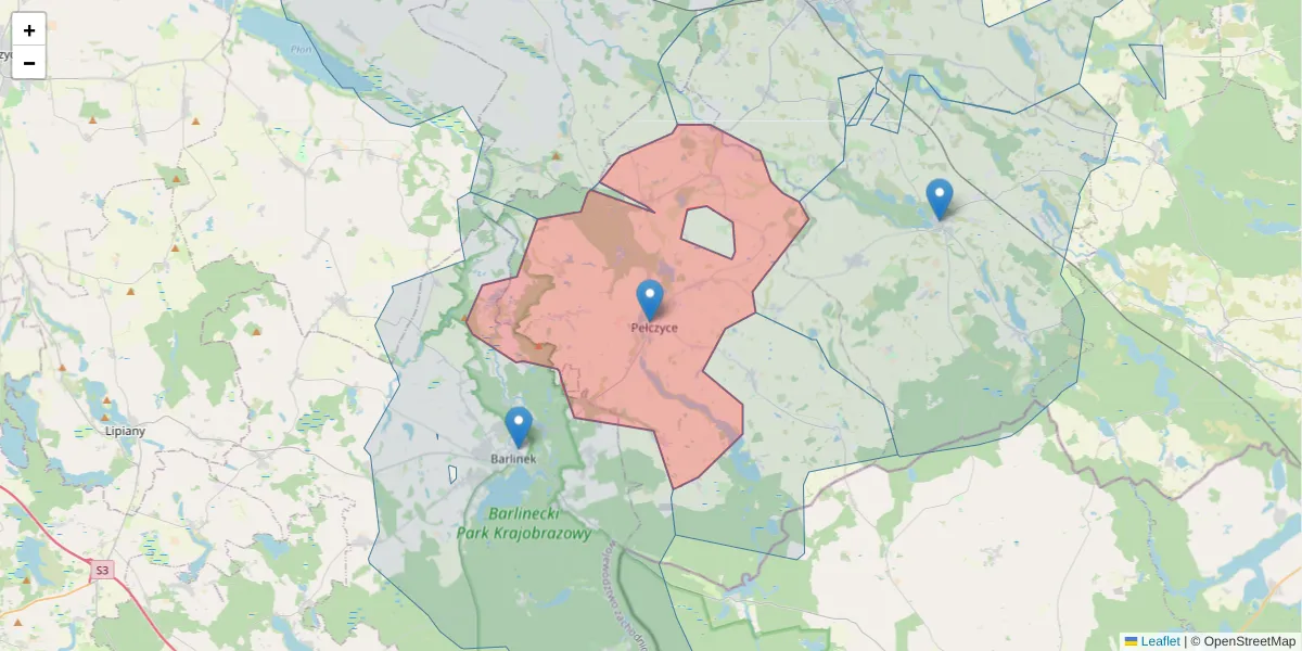 Szczegółowa mapa kodu pocztowego 73-260 z granicami, sąsiednimi kodami pocztowymi i urzędami pocztowymi