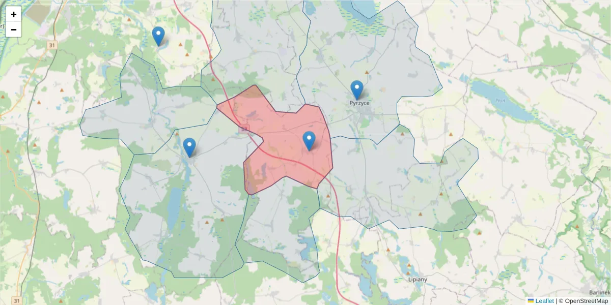 Szczegółowa mapa kodu pocztowego 74-204 z granicami, sąsiednimi kodami pocztowymi i urzędami pocztowymi