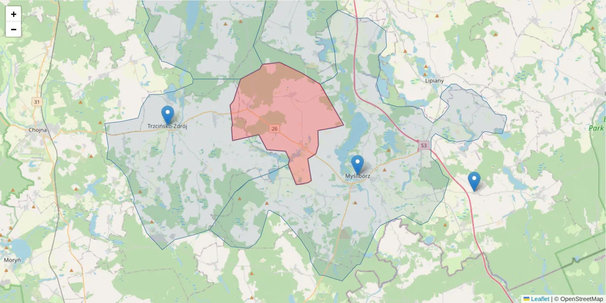 Szczegółowa mapa kodu pocztowego 74-312 z granicami, sąsiednimi kodami pocztowymi i urzędami pocztowymi