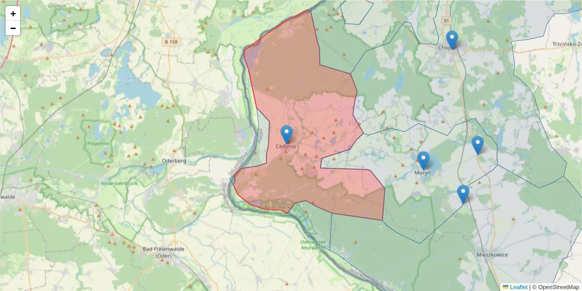 Szczegółowa mapa kodu pocztowego 74-520 z granicami, sąsiednimi kodami pocztowymi i urzędami pocztowymi