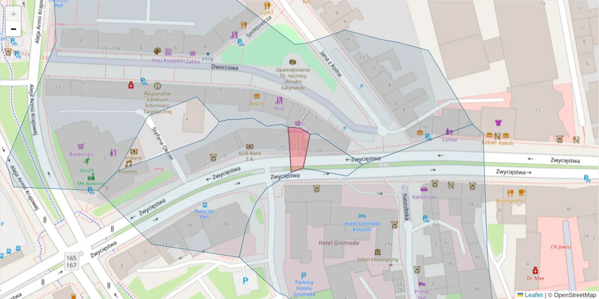 Szczegółowa mapa kodu pocztowego 75-027 z granicami, sąsiednimi kodami pocztowymi i urzędami pocztowymi