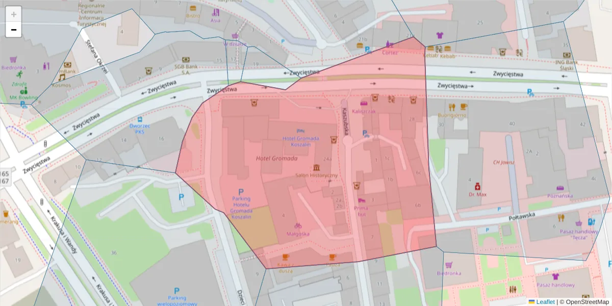Szczegółowa mapa kodu pocztowego 75-035 z granicami, sąsiednimi kodami pocztowymi i urzędami pocztowymi