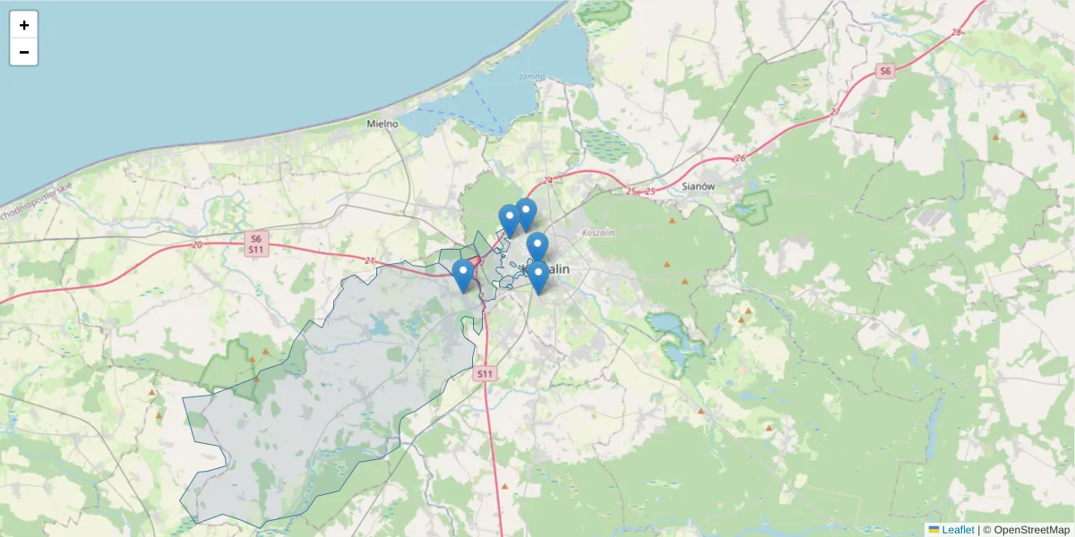 Szczegółowa mapa kodu pocztowego 75-200 z granicami, sąsiednimi kodami pocztowymi i urzędami pocztowymi