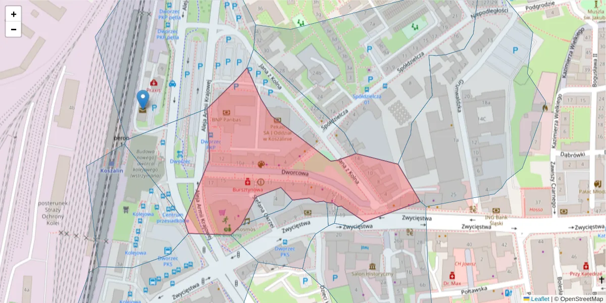Szczegółowa mapa kodu pocztowego 75-201 z granicami, sąsiednimi kodami pocztowymi i urzędami pocztowymi