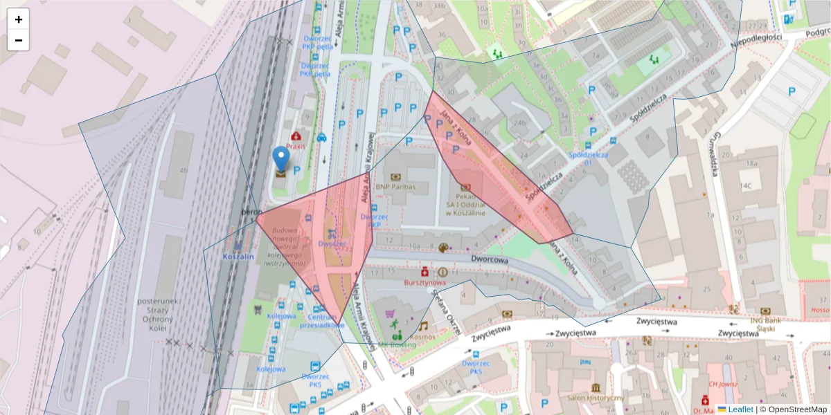 Szczegółowa mapa kodu pocztowego 75-204 z granicami, sąsiednimi kodami pocztowymi i urzędami pocztowymi