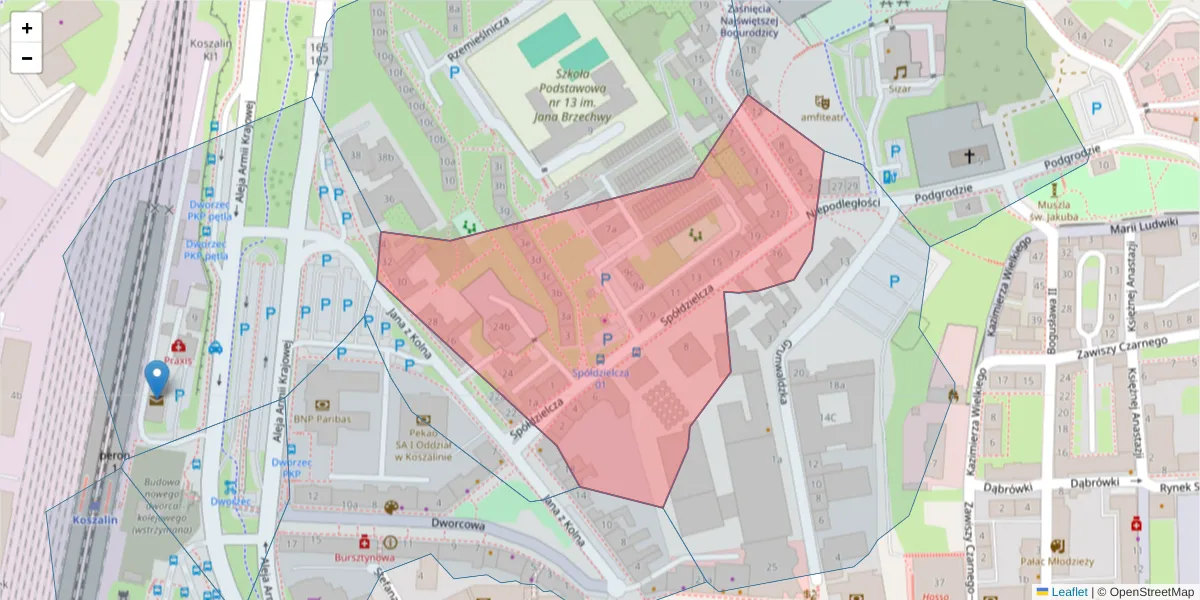 Szczegółowa mapa kodu pocztowego 75-205 z granicami, sąsiednimi kodami pocztowymi i urzędami pocztowymi
