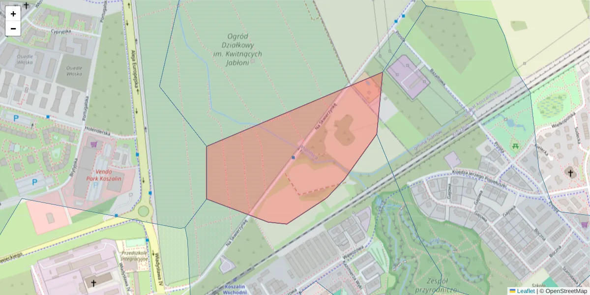 Szczegółowa mapa kodu pocztowego 75-319 z granicami, sąsiednimi kodami pocztowymi i urzędami pocztowymi