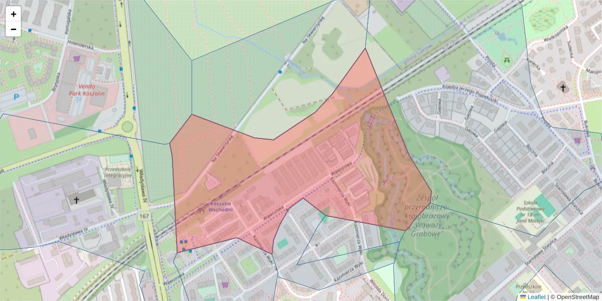 Szczegółowa mapa kodu pocztowego 75-339 z granicami, sąsiednimi kodami pocztowymi i urzędami pocztowymi