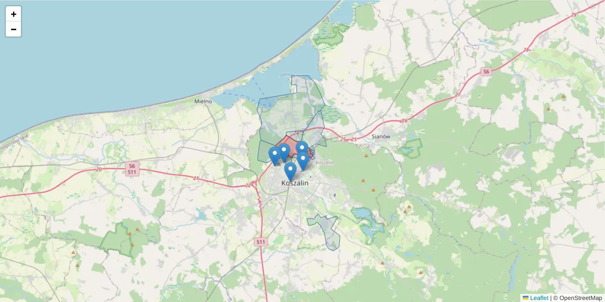 Szczegółowa mapa kodu pocztowego 75-430 z granicami, sąsiednimi kodami pocztowymi i urzędami pocztowymi