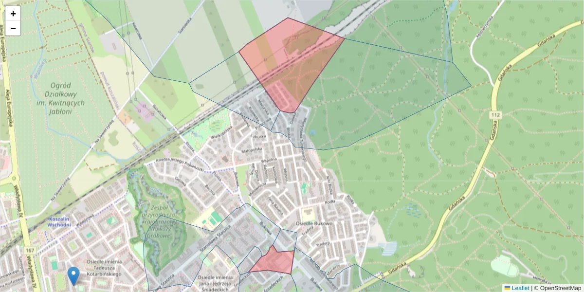 Szczegółowa mapa kodu pocztowego 75-433 z granicami, sąsiednimi kodami pocztowymi i urzędami pocztowymi
