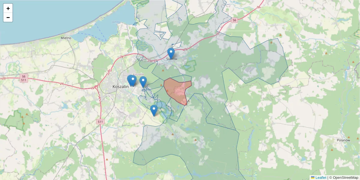 Szczegółowa mapa kodu pocztowego 75-640 z granicami, sąsiednimi kodami pocztowymi i urzędami pocztowymi