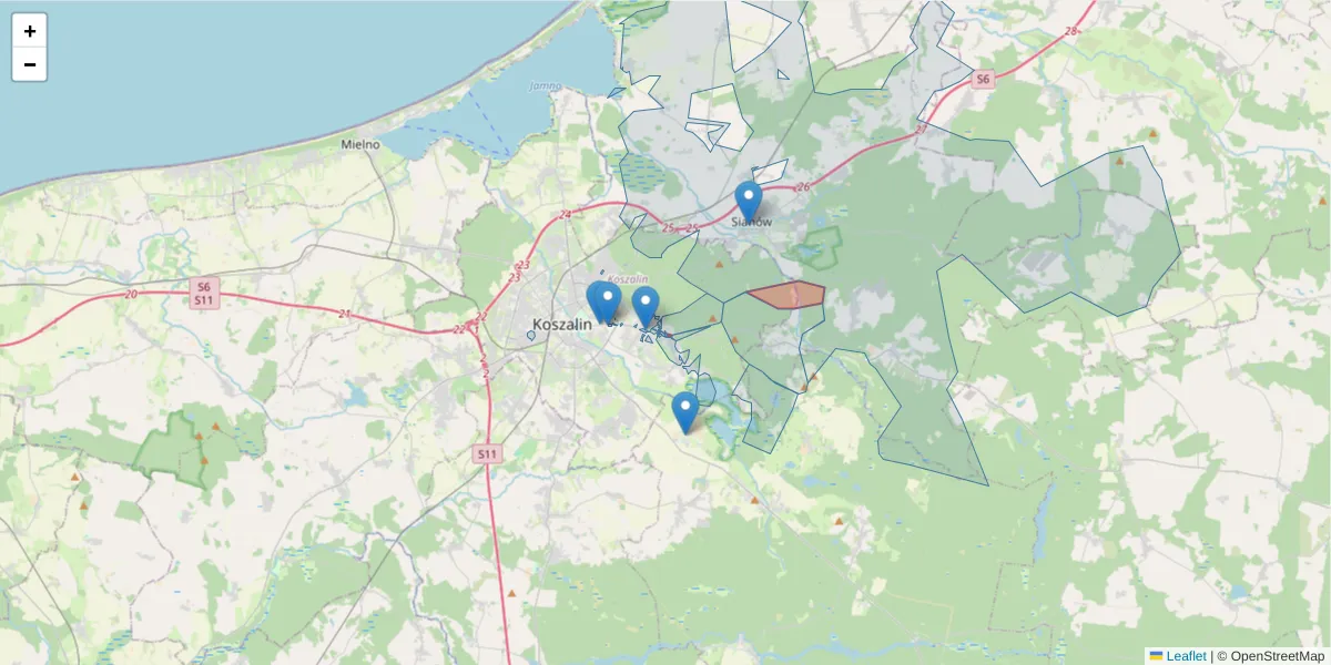 Szczegółowa mapa kodu pocztowego 75-672 z granicami, sąsiednimi kodami pocztowymi i urzędami pocztowymi