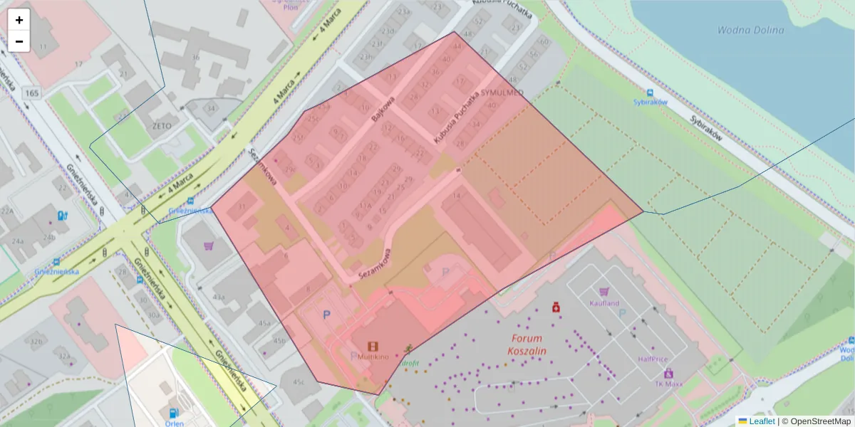 Szczegółowa mapa kodu pocztowego 75-710 z granicami, sąsiednimi kodami pocztowymi i urzędami pocztowymi