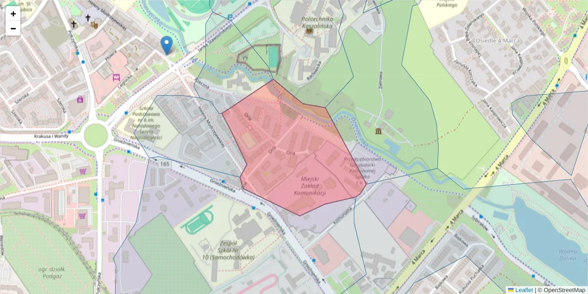 Szczegółowa mapa kodu pocztowego 75-727 z granicami, sąsiednimi kodami pocztowymi i urzędami pocztowymi