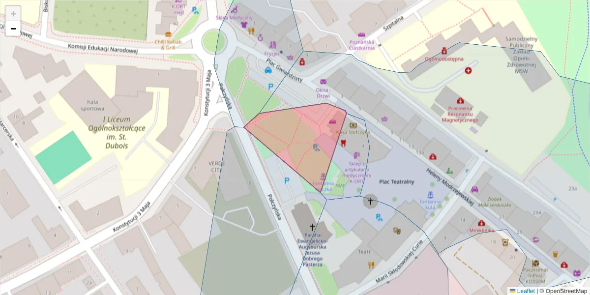 Szczegółowa mapa kodu pocztowego 75-801 z granicami, sąsiednimi kodami pocztowymi i urzędami pocztowymi