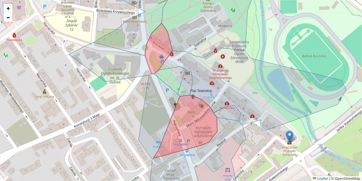 Szczegółowa mapa kodu pocztowego 75-803 z granicami, sąsiednimi kodami pocztowymi i urzędami pocztowymi