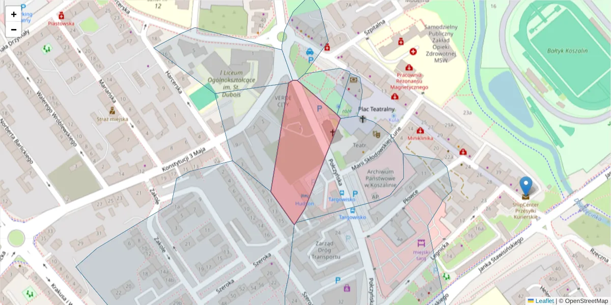 Szczegółowa mapa kodu pocztowego 75-815 z granicami, sąsiednimi kodami pocztowymi i urzędami pocztowymi