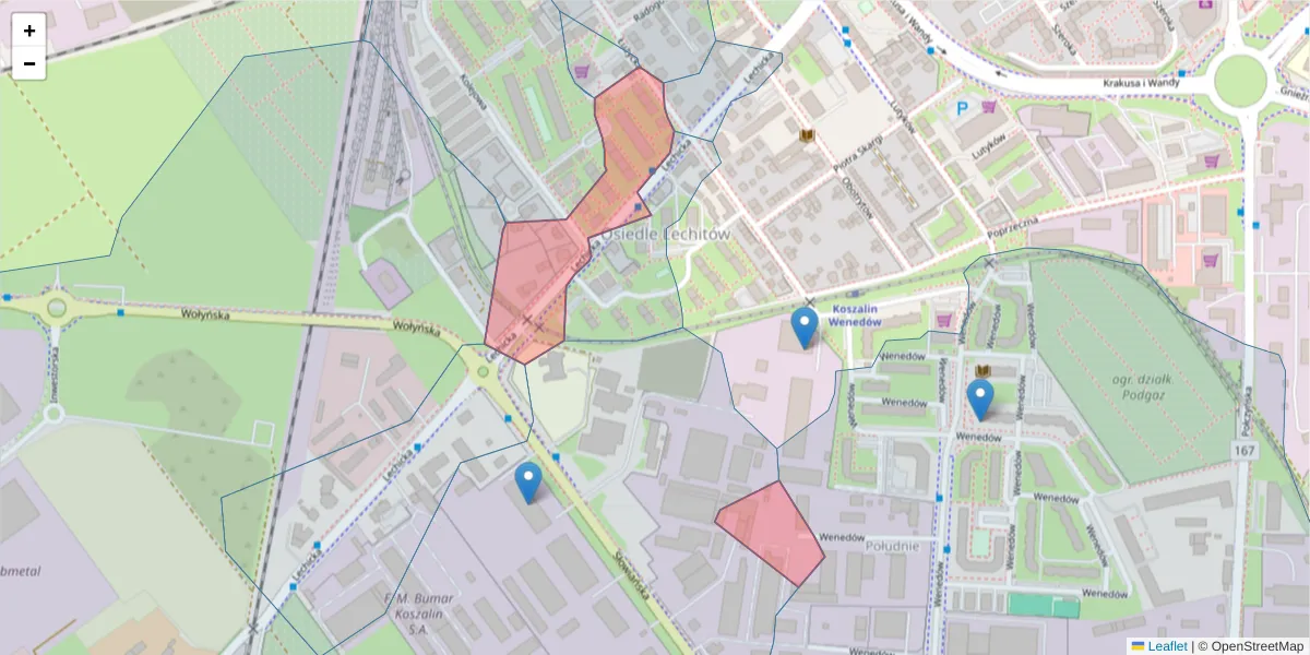 Szczegółowa mapa kodu pocztowego 75-844 z granicami, sąsiednimi kodami pocztowymi i urzędami pocztowymi