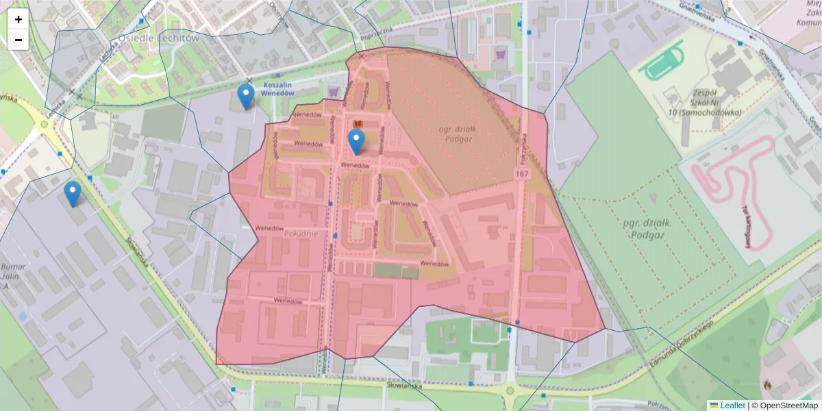 Szczegółowa mapa kodu pocztowego 75-847 z granicami, sąsiednimi kodami pocztowymi i urzędami pocztowymi