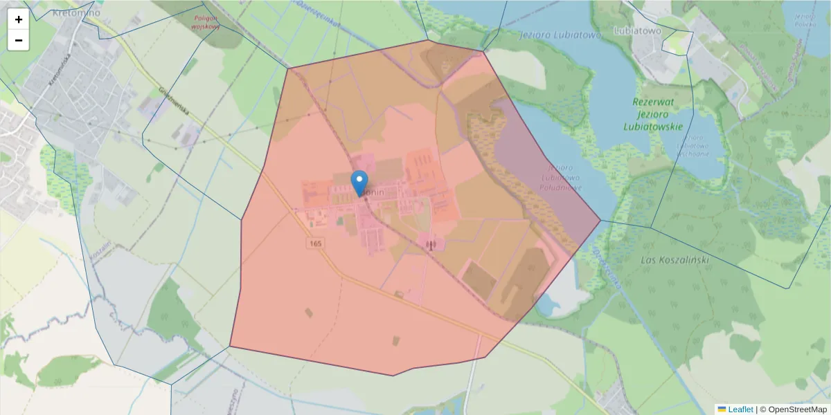 Szczegółowa mapa kodu pocztowego 76-009 z granicami, sąsiednimi kodami pocztowymi i urzędami pocztowymi