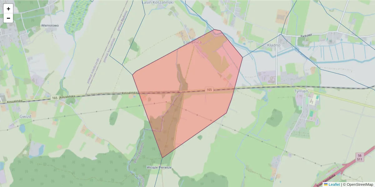 Szczegółowa mapa kodu pocztowego 76-036 z granicami, sąsiednimi kodami pocztowymi i urzędami pocztowymi