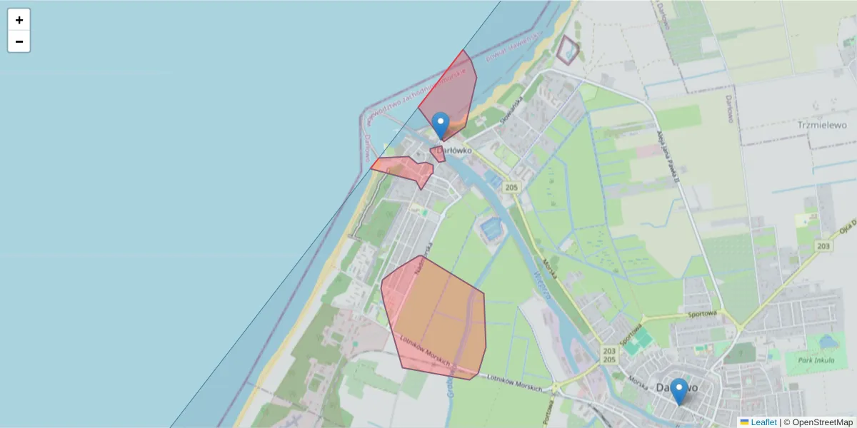 Szczegółowa mapa kodu pocztowego 76-153 z granicami, sąsiednimi kodami pocztowymi i urzędami pocztowymi