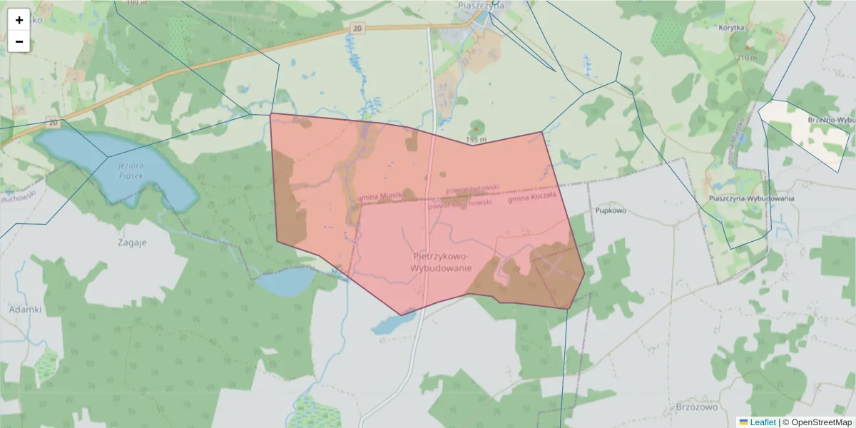 Szczegółowa mapa kodu pocztowego 77-208 z granicami, sąsiednimi kodami pocztowymi i urzędami pocztowymi