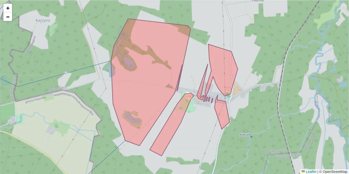 Szczegółowa mapa kodu pocztowego 77-223 z granicami, sąsiednimi kodami pocztowymi i urzędami pocztowymi