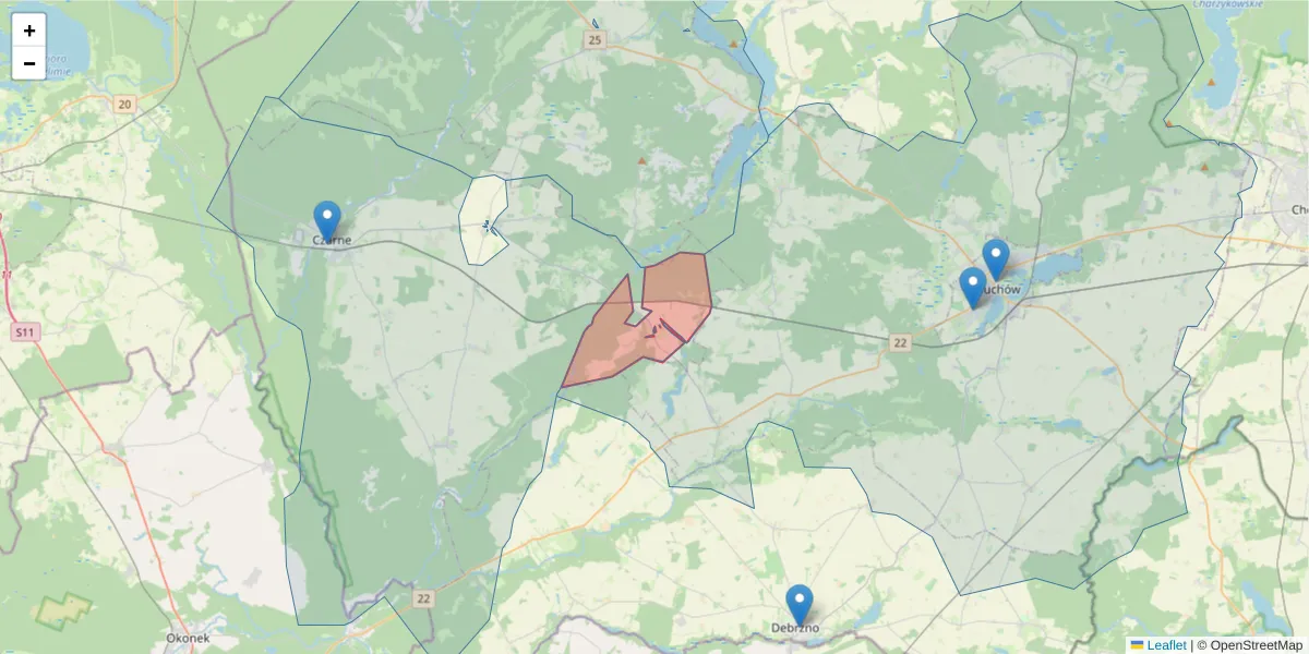 Szczegółowa mapa kodu pocztowego 77-324 z granicami, sąsiednimi kodami pocztowymi i urzędami pocztowymi