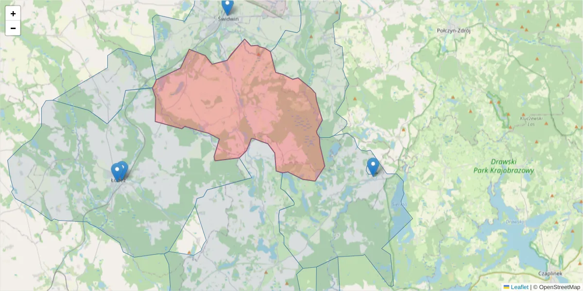 Szczegółowa mapa kodu pocztowego 78-316 z granicami, sąsiednimi kodami pocztowymi i urzędami pocztowymi