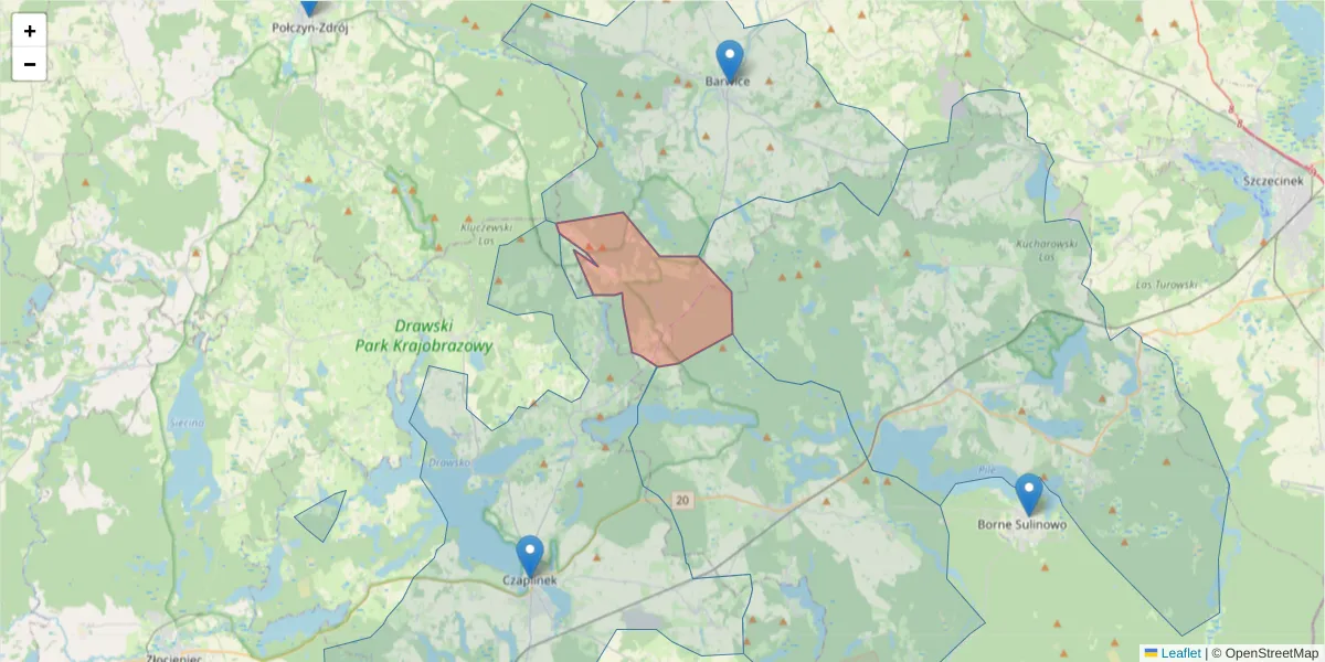 Szczegółowa mapa kodu pocztowego 78-444 z granicami, sąsiednimi kodami pocztowymi i urzędami pocztowymi