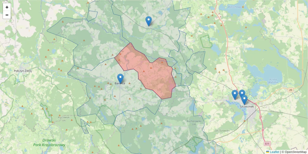 Szczegółowa mapa kodu pocztowego 78-461 z granicami, sąsiednimi kodami pocztowymi i urzędami pocztowymi