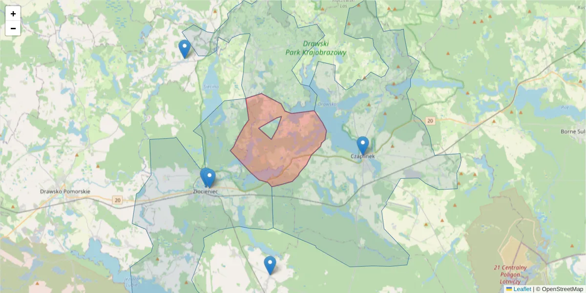 Szczegółowa mapa kodu pocztowego 78-551 z granicami, sąsiednimi kodami pocztowymi i urzędami pocztowymi