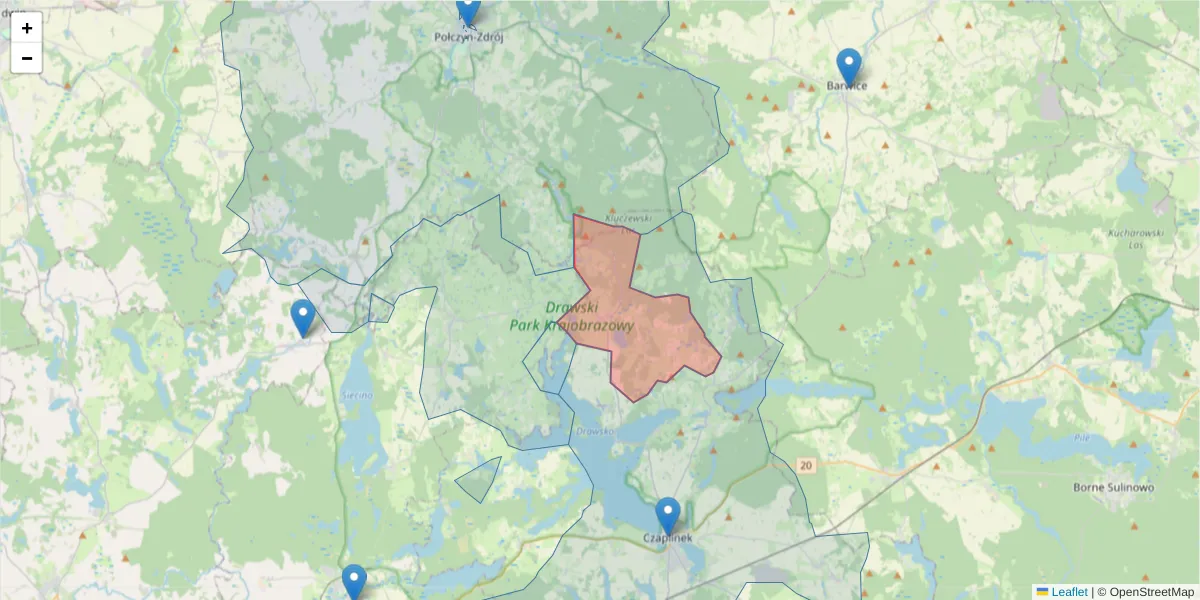 Szczegółowa mapa kodu pocztowego 78-552 z granicami, sąsiednimi kodami pocztowymi i urzędami pocztowymi