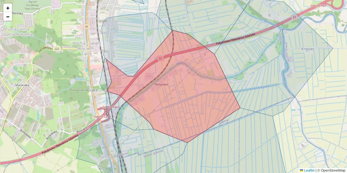 Szczegółowa mapa kodu pocztowego 80-003 z granicami, sąsiednimi kodami pocztowymi i urzędami pocztowymi
