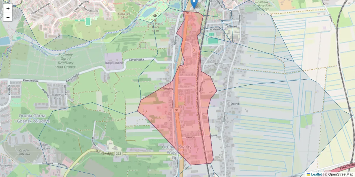 Szczegółowa mapa kodu pocztowego 80-017 z granicami, sąsiednimi kodami pocztowymi i urzędami pocztowymi
