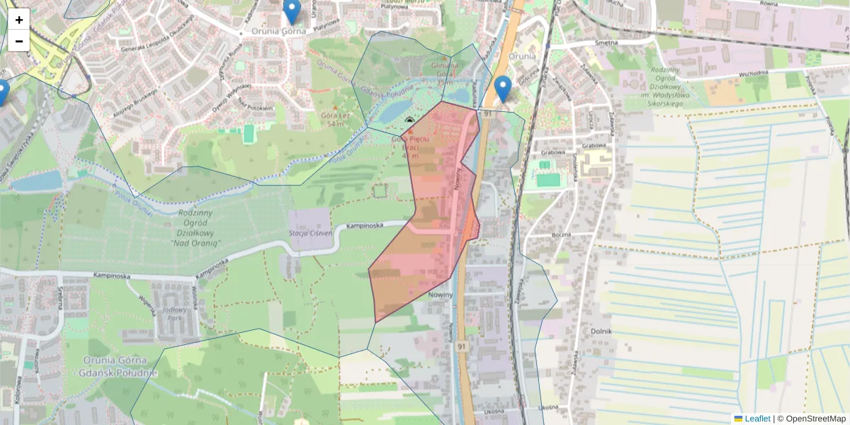 Szczegółowa mapa kodu pocztowego 80-020 z granicami, sąsiednimi kodami pocztowymi i urzędami pocztowymi