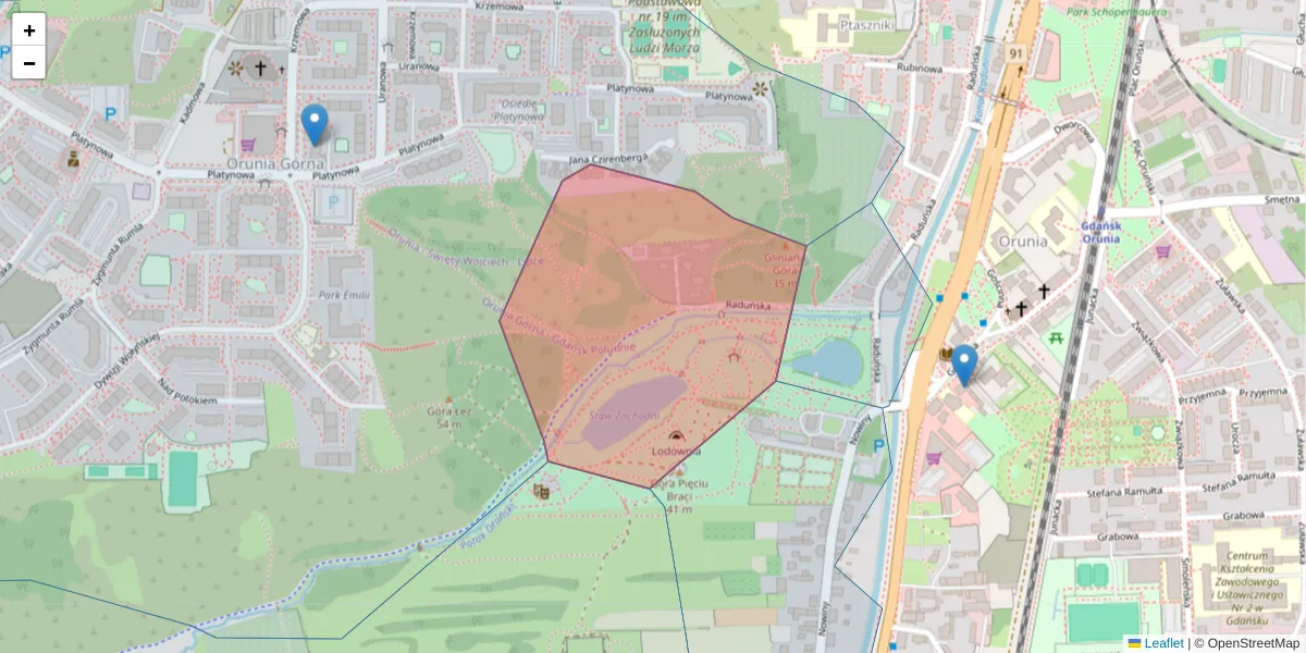 Szczegółowa mapa kodu pocztowego 80-021 z granicami, sąsiednimi kodami pocztowymi i urzędami pocztowymi